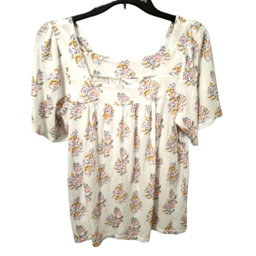 Lucky Brand Short Sleeve Square Floral Print Top Size S